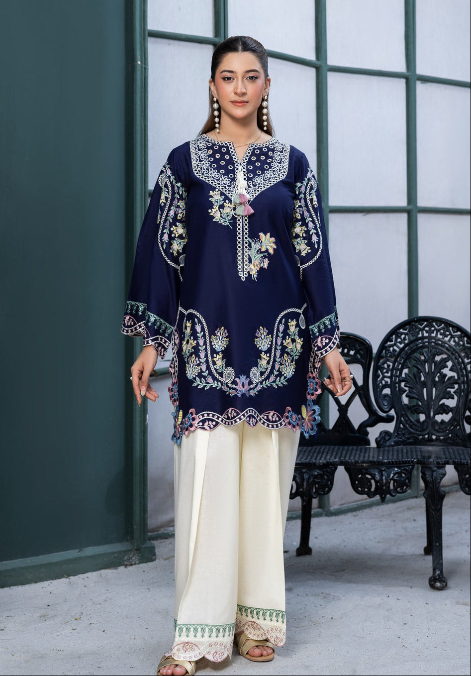 Dhanak Navy Flora Unst. 2-Pc