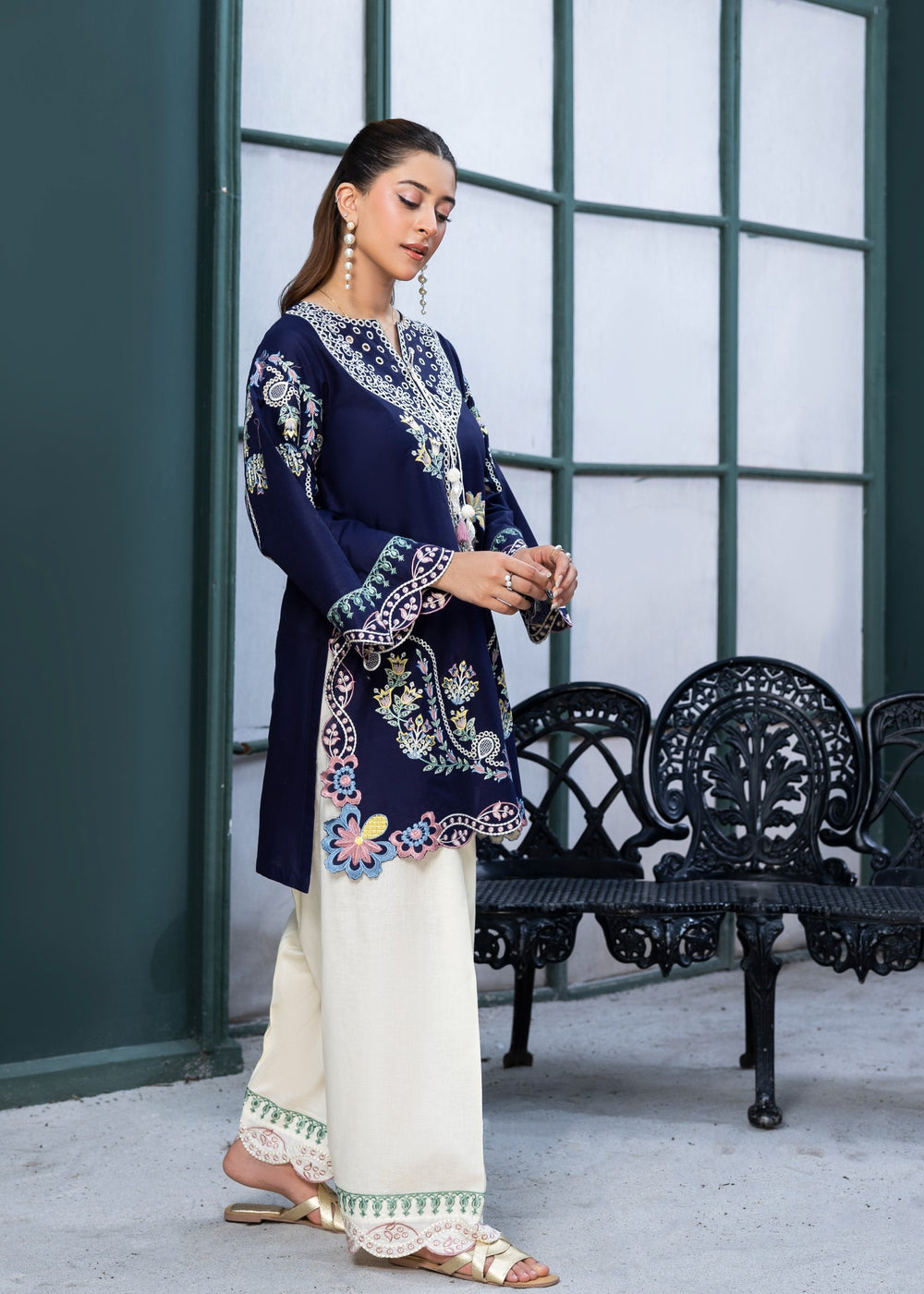 Dhanak Navy Flora Unst. 2-Pc