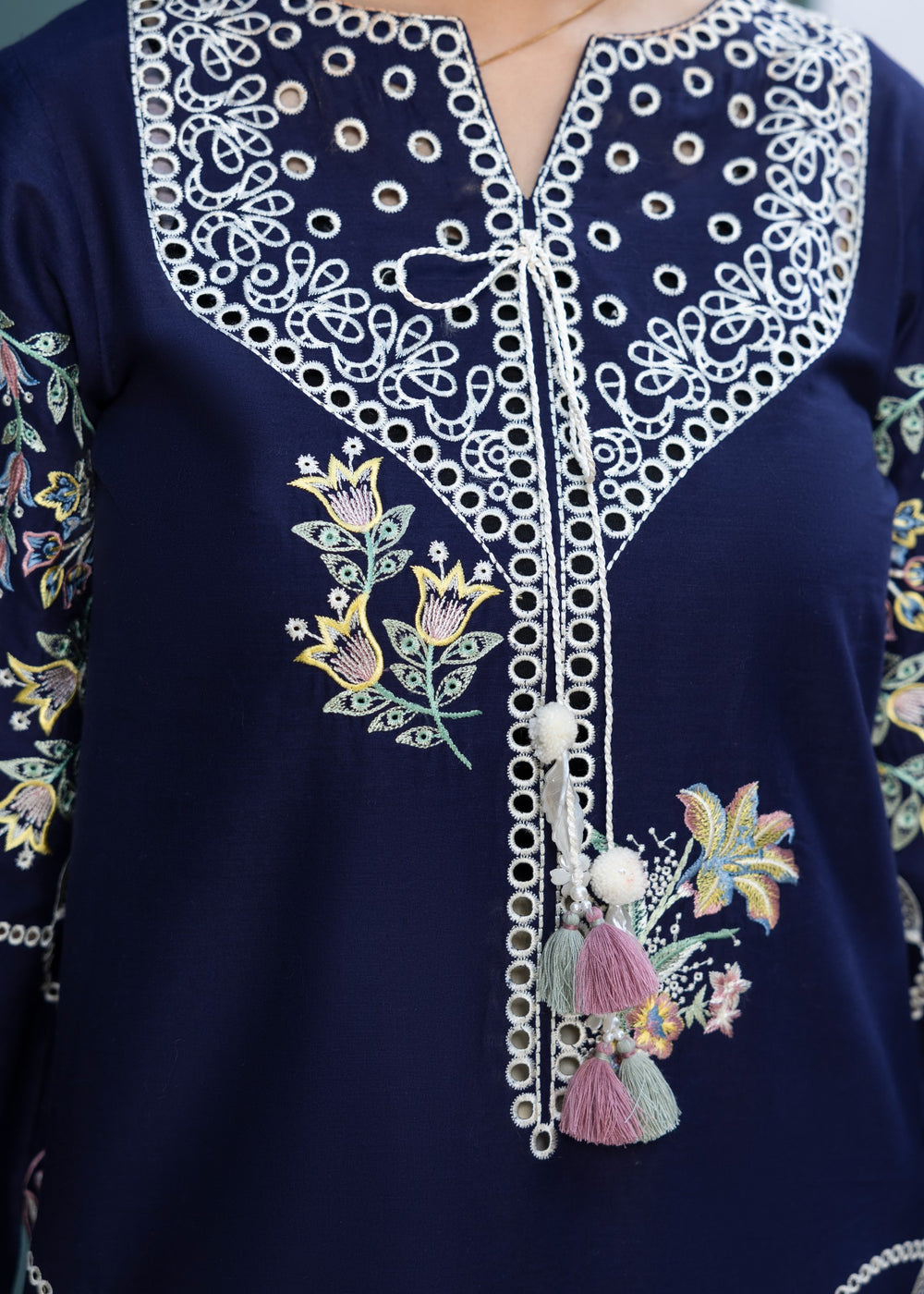 Dhanak Navy Flora Unst. 2-Pc