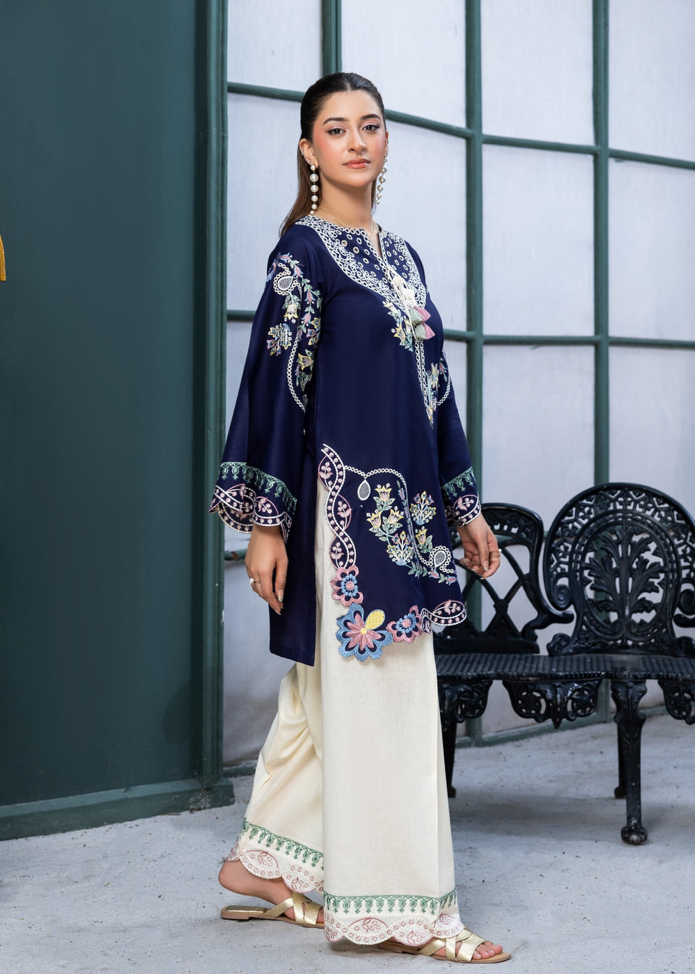 Dhanak Navy Flora Unst. 2-Pc