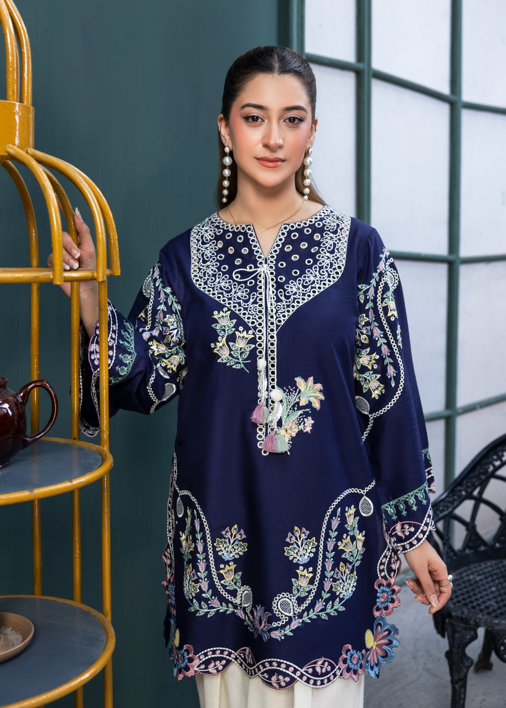 Dhanak Navy Flora Unst. 2-Pc