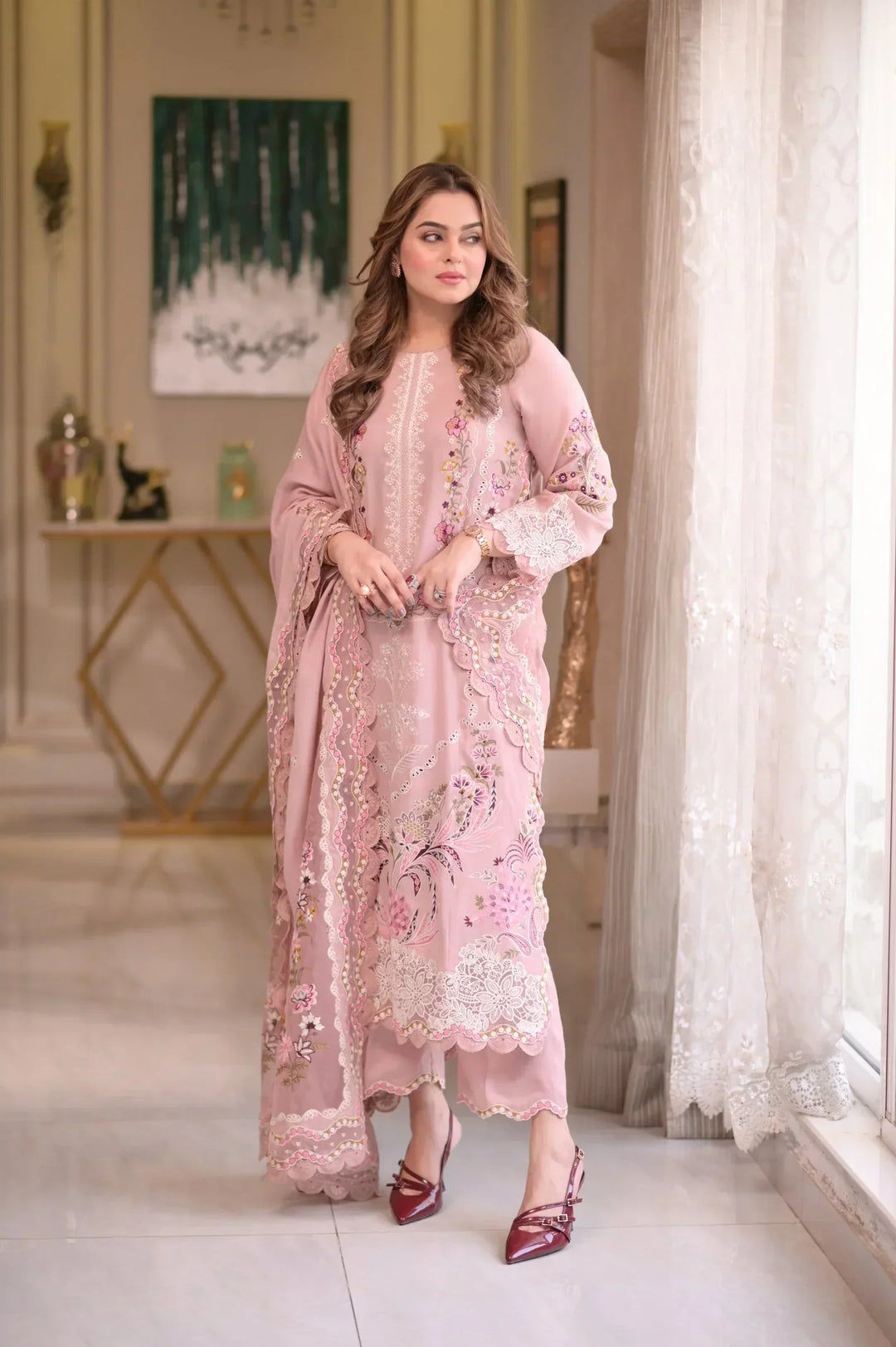 Aneelas Premium Luxury Lawn Unstitched 3-Piece Heavy Embroidered Suit