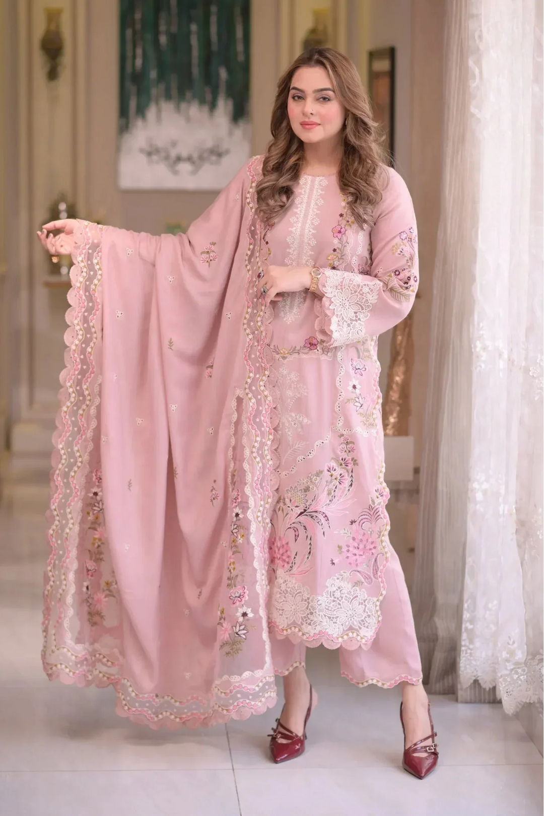 Aneelas Premium Luxury Lawn Unstitched 3-Piece Heavy Embroidered Suit