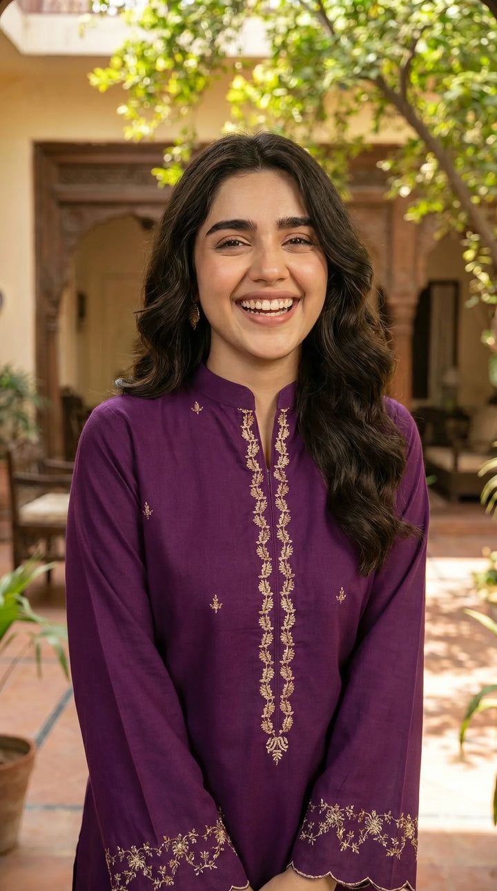 Peezwan Premium Luxury Lawn Unstitched 2-Piece Heavy Embroidered Suit purple