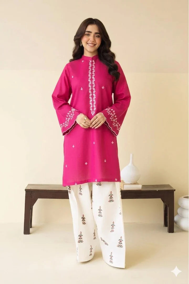 Peezwan Premium Luxury Lawn Unstitched 2-Piece Heavy Embroidered Suit pink
