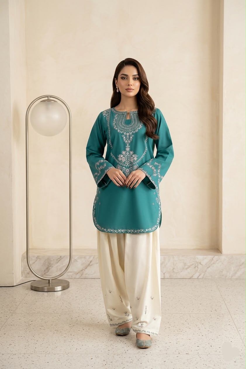 Batik Embroidered Dhanak Winter 2 Piece Dress