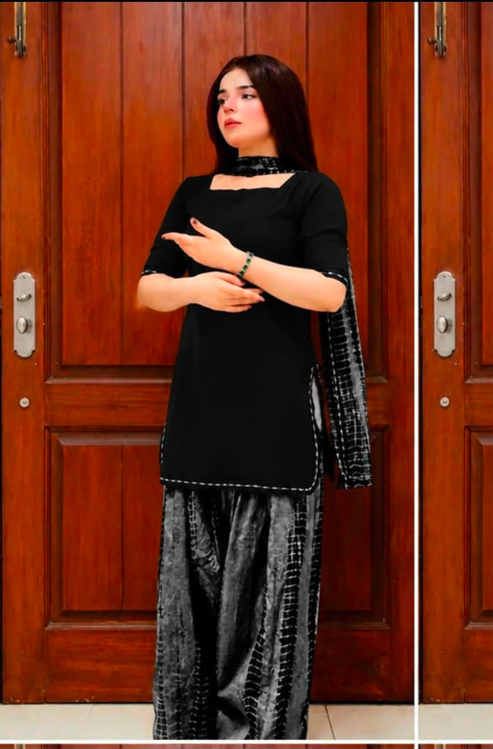 Unstitched Air Jet Lawn 3 Piece Suit – Dyed Shirt with Tie-Dye Trouser & Bamber Dupatta