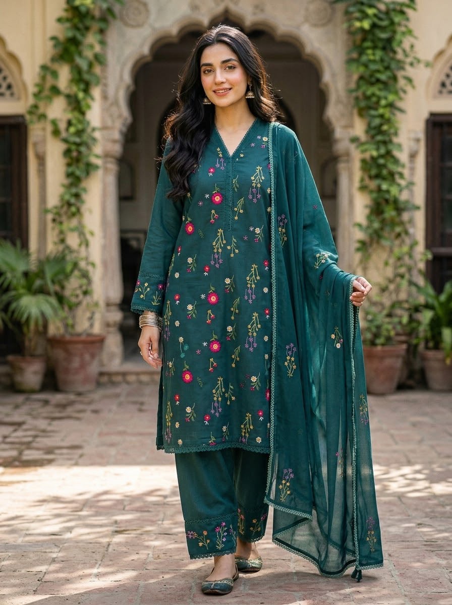 Batik Embroidered Dhanak Winter 3Piece Dress - J4022