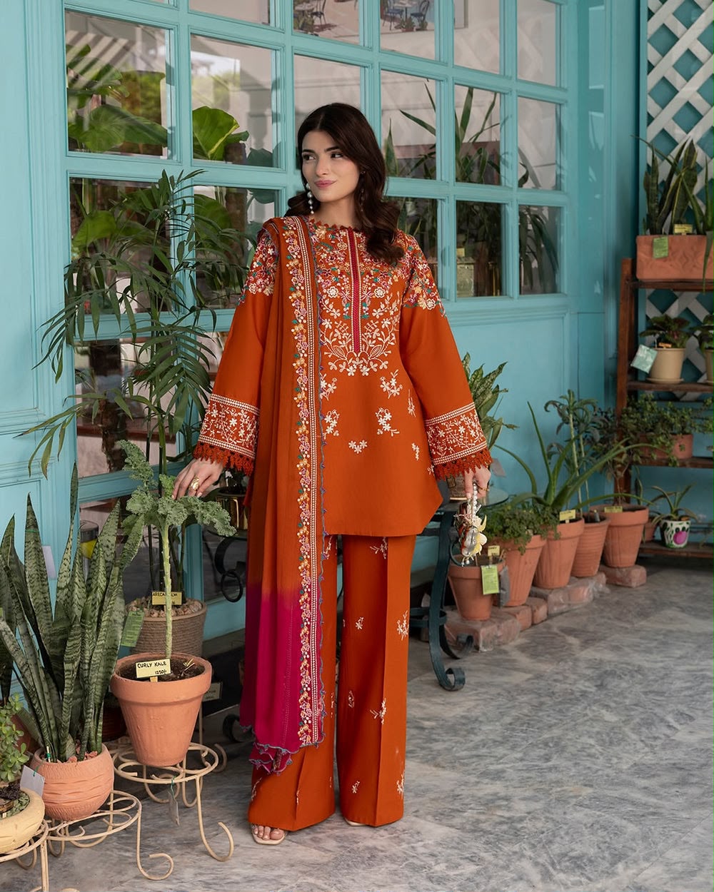 Aneela Brand Dhanak 3PC with Embriodery dupta