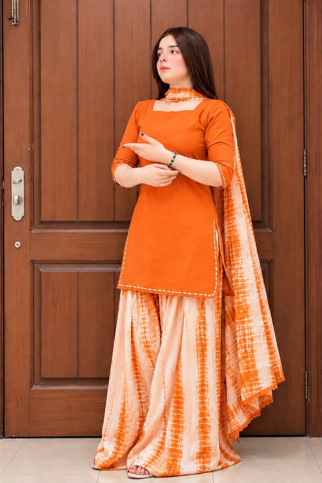 Unstitched Air Jet Lawn 3 Piece Suit – Dyed Shirt with Tie-Dye Trouser & Bamber Dupatta