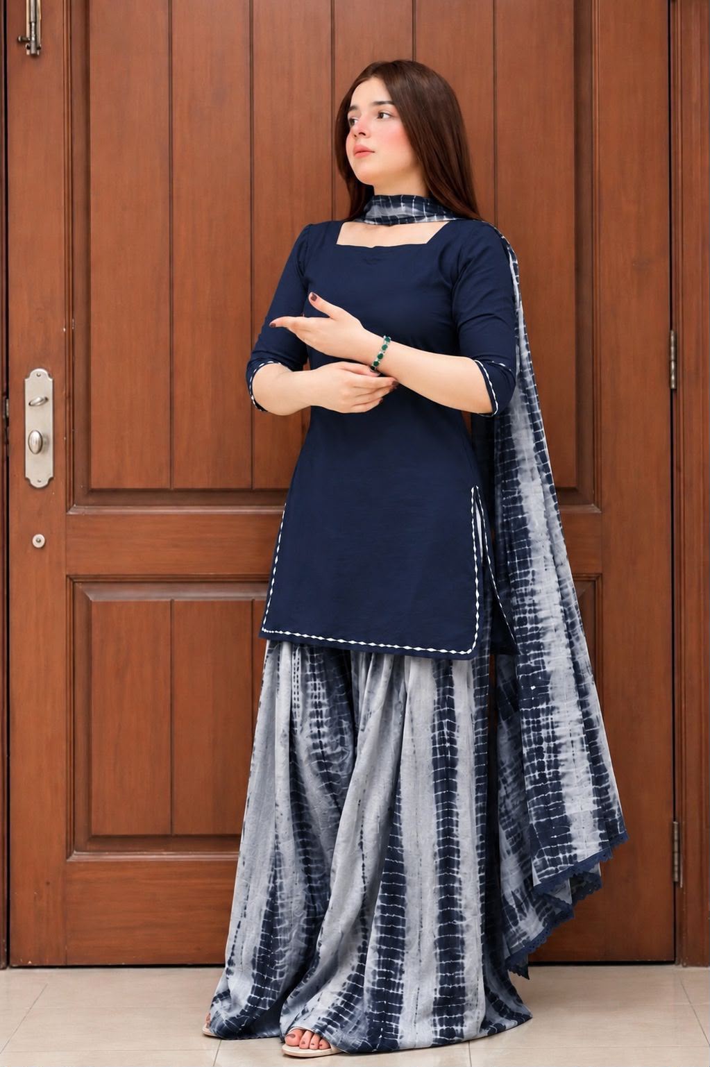 Unstitched Air Jet Lawn 3 Piece Suit – Dyed Shirt with Tie-Dye Trouser & Bamber Dupatta