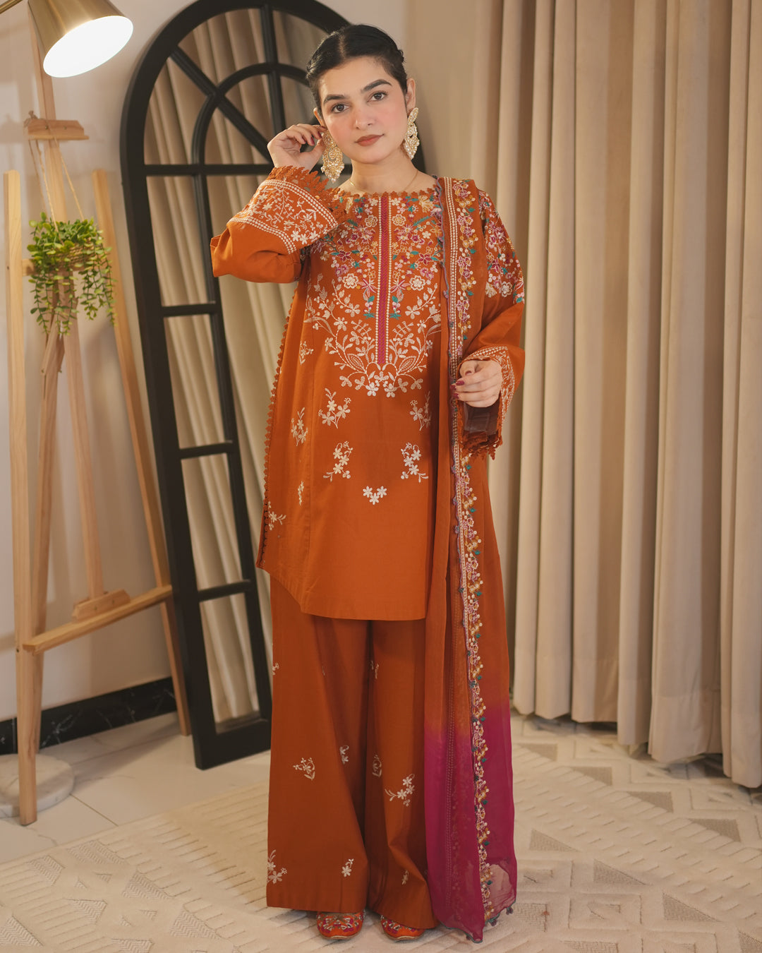Aneela Brand Dhanak 3PC with Embriodery dupta